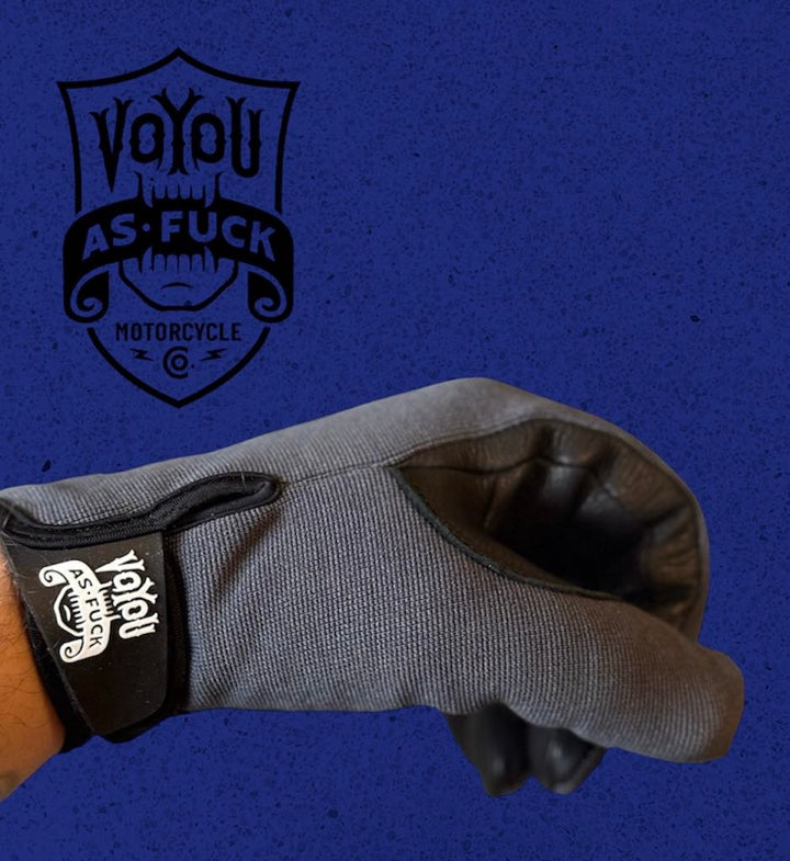 GREY NYLON & POLYESTER VOYOU GLOVE WITH BLACK LEATHER INTERIOR